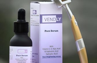 VENDLY Face Brightening Serum & Derma Roller Gold Combo – Vitamin C, E, Salicylic & Kojic Acid Serum with 0.50mm Derma Roller for Brightening & Anti-Aging