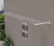 RIOMAX Powder Coated Metal Cloth Drying Stand Foldable for Wall Mounted/Mounting Clothes Drying Stand/Cloth Drying Racks for Bathroom/Balcony/Indoor/Outdoor with 50 Feet Rope (Pack of 1, Ivory)