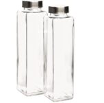 TADRUP Glass Water Bottle 750ML, Square Refrigerator bottles – Perfect for Home, Travel, Juicing, Water, Smoothie – Reusable Glass Drinking Bottles – (Clear, Set of 2)