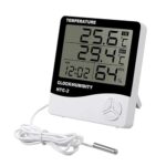KRESHU HTC-2 Humidity Indoor Outdoor Clock Incubator Temperature Indicator Humidity Meter Accurate Thermometer Digital Room Electric Wire Sensor LCD Screen Alarm Clock Wall Hanging (White, 1-pcs)