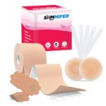 SNMMIFER Boob Tape Kit – Instant Boob Tape with 10 Nipple Pasties for Fashion with 36 Strips Double Sided Tape for Clothes &1 Pair Reusable Nipple Cover for Women (Beige)