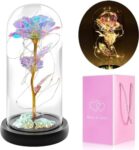 WEMOL Acrylic Artificial Rose Flower Dome with LED Lights Gifts for Valentine’s Day, Birthday Gifts for Women, Colorful Rainbow Flower Rose, Great Gift Ideas for Wedding, Anniversary, Engagement