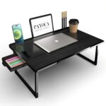 PAYOCA Wooden Mini Laptop Table for Bed, Study Table with Drawer, Tablet/Mobile Holder for Kids & Adults (B COTTED Black)