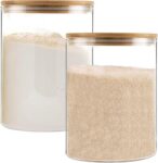 TADRUP 1000ML Kitchen Storage Glass Jars with Wooden Lids – Borosilicate Glass Food Storage Containers Air Tight glass jar for Tea, Coffee, Spice, Candy (1000ml Round Glass jar – Pack of 2)
