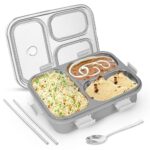 TEKCOOL Lunch Box for Adults – Lunch Box for Kids – with Spoon & Fork – Stainless Steel Lunch Box with 3 Compartment – Durable Perfect Size for On-The-Go Meal, BPA-Free (Grey)(3 Compartment)