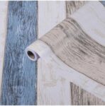 Self Adhesive Wood Grain Wallpaper for Room Bedroon Kitchen Hall Waterproof Old Furniture Vinyl Stickers Wooden Door Wardrobe Desktop PVC Wall (Blue-White)
