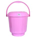 Heart Home Unbreakable Plastic Durable & Lightweight Strong Bathroom Bucket with Lid and Handle. 13 LTR (Pink)