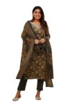 Nermosa Women Printed Straight Kurta and Pant with Dupatta (in, Alpha, L, Green)