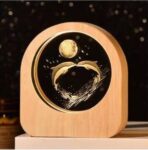 D & J SHOP 3D Deer Crystal Ball Round Shape Night Lamp, Glass Ball Night Lamp with Woodern Base,Decorations Gifts for Home Office Decoration Birthday Gift Adults (Dolphin with Moon)