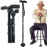 YDL Portable Aluminium Alloy Handle Dependable Professional LED Light Folding Walking Stick for Old Gentleman, Walking Sticks for Old People, Walking Stick for Old Man and Women