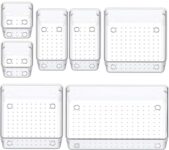 QUALIFT 7 pcs Acrylic Drawer Organiser Set, Multipurpose Transparent Organizer for Makeup, Vanity, Kitchen, Bathroom Cosmetic Organizer, Wardrobe & Aesthetic Desk Decor