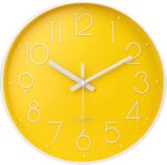 TEKCOOL Wall Clock 12″ Silent Quartz Decorative Latest Wall Clock Non-Ticking Classic Clock Battery Operated Round Easy to Read for Room/Home/Kitchen/Bedroom/Office/School- (Yellow).