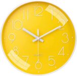 TEKCOOL Wall Clock 12″ Silent Quartz Decorative Latest Wall Clock Non-Ticking Classic Clock Battery Operated Round Easy to Read for Room/Home/Kitchen/Bedroom/Office/School- (Yellow)