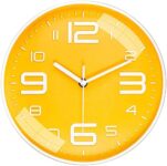 TEKCOOL Wall Clock 12″ Silent Quartz Decorative Latest Wall Clock Non-Ticking Classic Clock Battery Operated Round Easy to Read for Room/Home/Kitchen/Bedroom/Office/School – Analog, Plastic Yellow