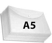 CAMPIO A5 Transparent File Folders – 20 Pack, Premium Document Organizer, Clear Plastic Sleeves for Cheque Size Papers, Durable Poly Envelopes, Office and School Supplies for Home and Business