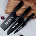 TEKCOOL Stainless Steel 3 Pieces Professional Kitchen Knife Set, Meat Knife, Chef’s Knife with Non-Slip Handle Sharp Manual Sharpening for Home Kitchen and Restaurant (2) – Black