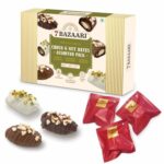 7 BAZAARI™ Choco & Nut Dates Assorted Pack – Cashew Milk Chocolate, Pistachio White Chocolate, Almond Dark Chocolate Coated Dates – Gluten-Free, 6 Pieces (114g) – Premium Mithai, Healthy Sweets, Ideal Festival Gift Box