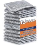 MOKRUSH Pack 15 Multipurpose Wire Dishwashing Rags for Wet and Dry Stainless Steel Scrubber Non-Scratch Wire Dishcloth for Washing Dishes Sinks Counters Easy Rinsing Machine Washable (Standard)