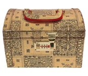 Kuber Industries Embossed Design Wooden Jewellery Organizer/Makeup Box/Cosmetic Box/Vanity Case With 1 Bangle Rod, Mirror & Number Lock System (Gold)-47KM0538