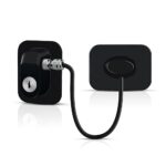 LandVK Child Safety Device Refrigerator Door Lock with Key and Adhesives, Cabinet Restrictor Cable for Baby and Toddler, Lock for Cupboards, Drawers, Fridge, Wardrobe, Black, Pack of 1