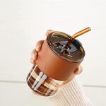 VALIDO Coffee Cup Sipper Glass with Straw Mug with Straw Coffee Cup with lid Tumbler with Straw Glass Sipper with Straw (Material Glass)