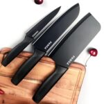 PANCA Kitchen Knife Stainless Steel 3 Pieces Professional Knife Set with Color Coating and Non-Slip Handle (Black)