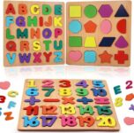 LivTee Kids Colorful Wooden Puzzle Set Featuring 3D Capital Alphabets, Numbers, and Shapes | ABCD Puzzle Set | Learning Educational Board for Kids | Montessori Gift (Board for Kids)