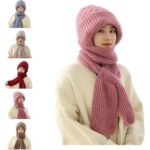 Women Winter Hat Scarf 2 in 1 Fleece Lined Knitted Warm Hats Scarfs Set with Pompom (Multicolor)