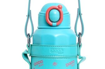 GRACIOUS MART 460 ml Water Bottles Bear Cup-Cute Bottles for Girls & Boys Hot and Cold Stainless Steel Kids Water Bottle with Straw and Shoulder Strap, Best for Outing,School,Tution (Blue)