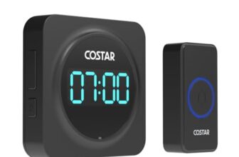 Costar Door Bell – Calling Bell Wireless With 24-Hour Time Display, Wireless Doorbell For Home, 1000Ft Range Operating With 58 Chimes, 5 Levels Adjustable Volume(Pebble 700 Black)