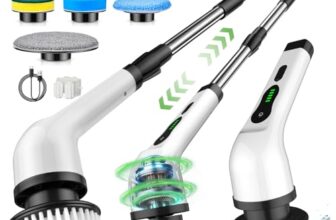 Electric Spin Scrubber, Cordless Cleaning Brush, Shower Cleaning Brush With 9 Brush Heads 2H Power Dual Speed, Adjustable Extension Handle, Ipx7 Waterproof For Tub Tile Floor Car, White