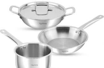 Lifelong Triply Kadai, Frypan & Saucepan For Cooking|Stainless Steel 24 Cm Kadai & Fry Pan 22 Cm With Glass Lid|16 Cm Sauce Pan|Induction Bottom & Gas Stove Cookware (Silver, Lltpkfpsp01), 3 Count