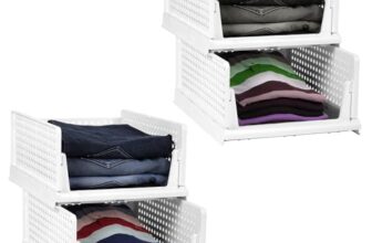 Story@Home Big Size 4 Pieces Wardrobe Organizer For Storage 43X33X18.5 Cm | Polypropylene Foldable & Stackable Closet Basket | Cupboard Organizer For Clothes – Space Saver For Kitchen(White), Clothing