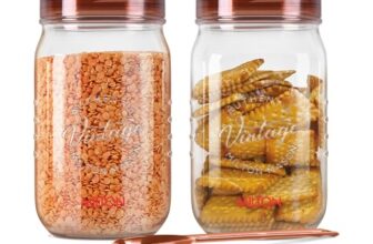 Milton Vintage Airtight Containers With Spoons For Kitchen Storage Food Grade Plastic, Stackable & Transparent Organizer Jars, Masala Dabba, Set Of 2 (2 Litres Each) For Tea, Coffee, Sugar, Dry Fruits