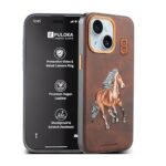 Puloka – Mobile Cover For Iphone 15 – Horse Embroidery – Sleek & Stylish – Protective & Anti Scratch Phone Cover Vegan Leather Back Case – Men & Women – Santa Barbara Polo (Brown)