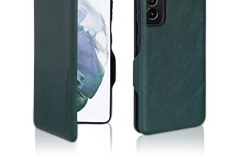 Puloka For Samsung Galaxy S22 – Sleek Flip Case – Premium Vegan Leather Phone Cover With Card Slot – Slim, Durable, Privacy Protection – Kickstand Function – Elegant Flip Wallet Cases – Green
