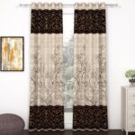 Mollishomes Door Curtains 7 Feet Long Set Of 2, Cream & Brown, Floral Print Door Curtain | 118X215Cm | Aesthetic Curtains | Door Curtains For Living Room, Bedroom, Halls | Perfect For Home Decor