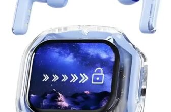 Vehop Airmax Screen Tws, Smart Touch Display True Wireless Buds, Bt5.4 With Low Latency Gaming Mode, Type-C Fast Charging, Find My Earbuds, 4 Mics Enc For Clear Calling, Eq Mode.(Blue)