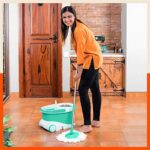 Bathla Ultra Clean Plus – Heavy Duty Microfiber Spin Mop For Home With Large Trolley Wheels (Green)