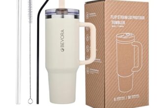 Bevora 1180Ml Stainless Steel Tumbler With 2 Lids & 2 Straws | Double Wall Vacuum Insulated | Leakproof, Dustproof, Handle Mug For Hot & Cold Beverages – Travel, Office, Gym (Cream)