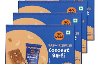 Go Desi – Kaju Kishmish Coconut Barfi | Dry Fruits Sweet | Cashew & Raisin Bar | Indian Mithai | Sweets Gift Pack | No Added Sugar | Pack Of 8 Pcs X 4 | 12 Grams Each