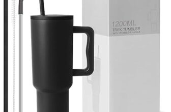 Amiqus 1.2 L Stainless Steel Tumbler Hot And Cold With Handle, Lid And Straw, Leak Proof Mug Cupholder For Gym, Travelling,Office,School Cupholder Gifts Unisex (Solid Black)