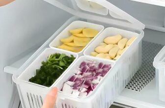 Mollishomes Vegetable Storage Container – 4 Grid | Container Boxes For Storage With Drain Tray | Plastic – 1.5L Capacity, Transparent White Fridge Organizer | Kitchen Storage Box And Storage Organiser