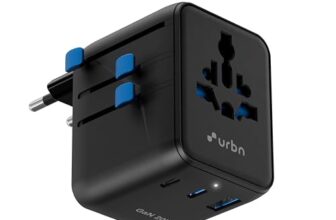 Urbn 20W Gan Universal Adapter | Charge 4 Devices Simultaneously | 2400W Universal Socket | Dual Usb-C + Usb-A | Smart Travel Multi Plug | Global Compatibility | 6-Layer Safety Protection