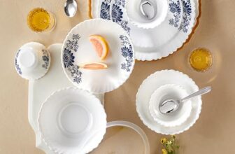 Larah By Borosil Silk Series Leona Opalware Dinner Set With Steel Spoon | 41 Pcs For Family Of 6 | Microwave & Dishwasher Safe | Bone-Ash Free | Crockery Set For Dining & Gifting | Plates & Bowls