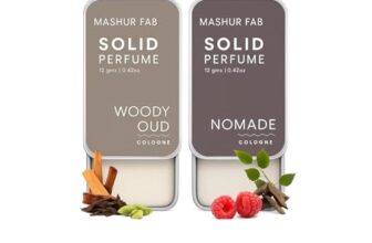 Mashur Fab Solid Perfume Combo – Soiree & Antonia | 2-Pack Alcohol-Free Natural Cologne | Long-Lasting Fragrance For Men & Women | Citrus, Floral & Woody Notes | 12G Each (Oud Wood, Raspberry)