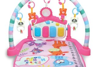 Bumtum Baby Piano Gym Pink Hut | Play Mat For Gym & Fitness Rack With Hanging Rattles Keyboard Set With Music Mode.