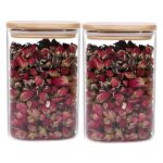 Ginoya Brothers Transparent Glass Canister Set With Wooden Lids – Stylish Food Storage Containers For Pasta, Beans, Coffee, And Dry Snacks – Perfect For Home, Kitchen. (Pack Of 2, 270 Ml)