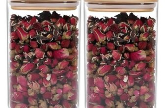 Ginoya Brothers Transparent Glass Canister Set With Wooden Lids – Stylish Food Storage Containers For Pasta, Beans, Coffee, And Dry Snacks – Perfect For Home, Kitchen. (Pack Of 2, 270 Ml)