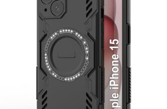 Amazon Basics Back Case Cover For Iphone 15 | Magsafe Case With Built-In Metal Ring | Supports Magsafe Charger, Wallet & Car Mount | Shockproof Hybrid Pc + Tpu | Black